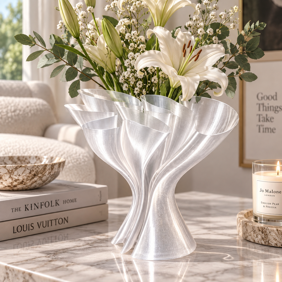 Clear White Sculptural Vase