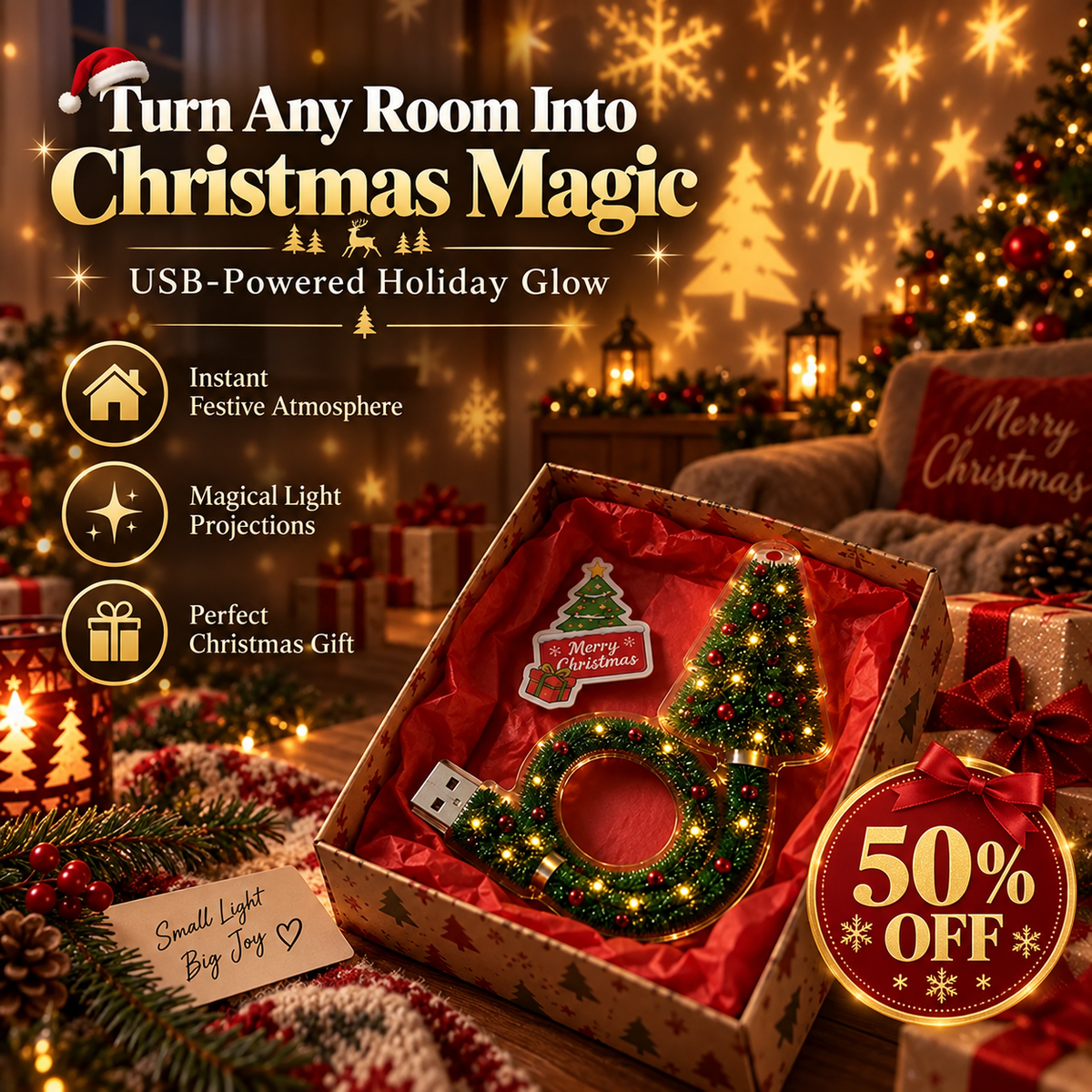 🎄 Christmas Magic Projection Lamp – Turn Any Room Into a Holiday Wonderland ✨