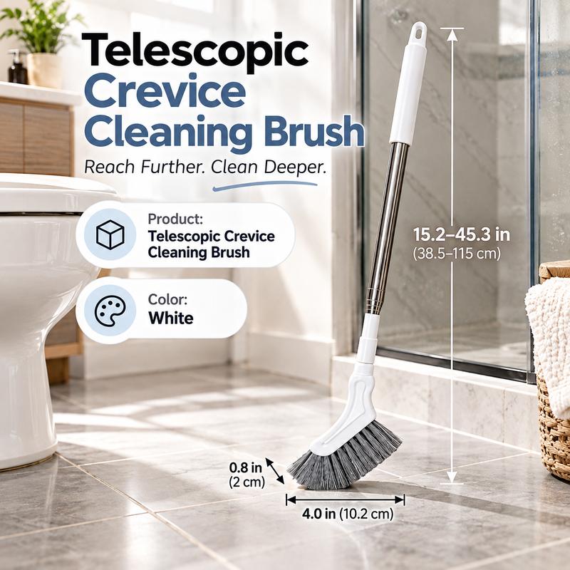Telescopic Crevice Cleaning Brush Long-Handle Deep Cleaner for Tight Gaps, Corners & Bathroom Edges
