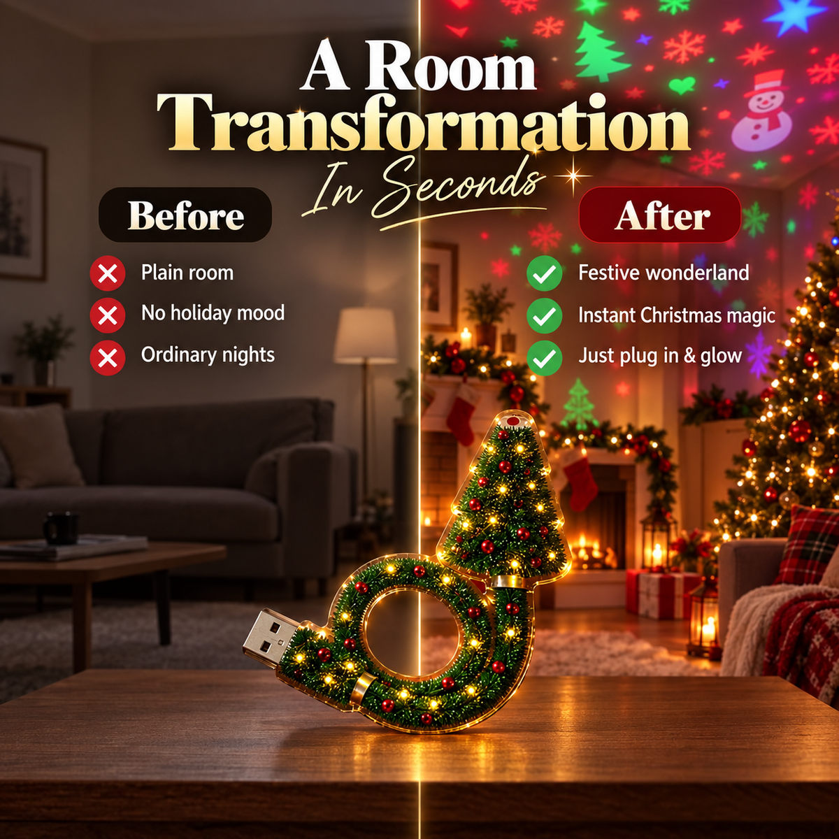 🎄 Christmas Magic Projection Lamp – Turn Any Room Into a Holiday Wonderland ✨