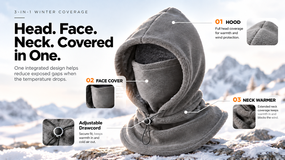 3-in-1 Winter Hood Neck Warmer – Windproof Face & Neck Protection