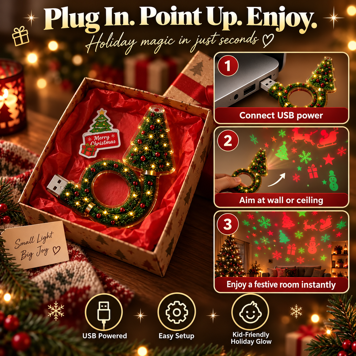 🎄 Christmas Magic Projection Lamp – Turn Any Room Into a Holiday Wonderland ✨