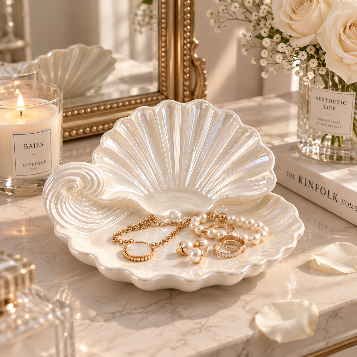 White Shell Jewelry Holder Tray