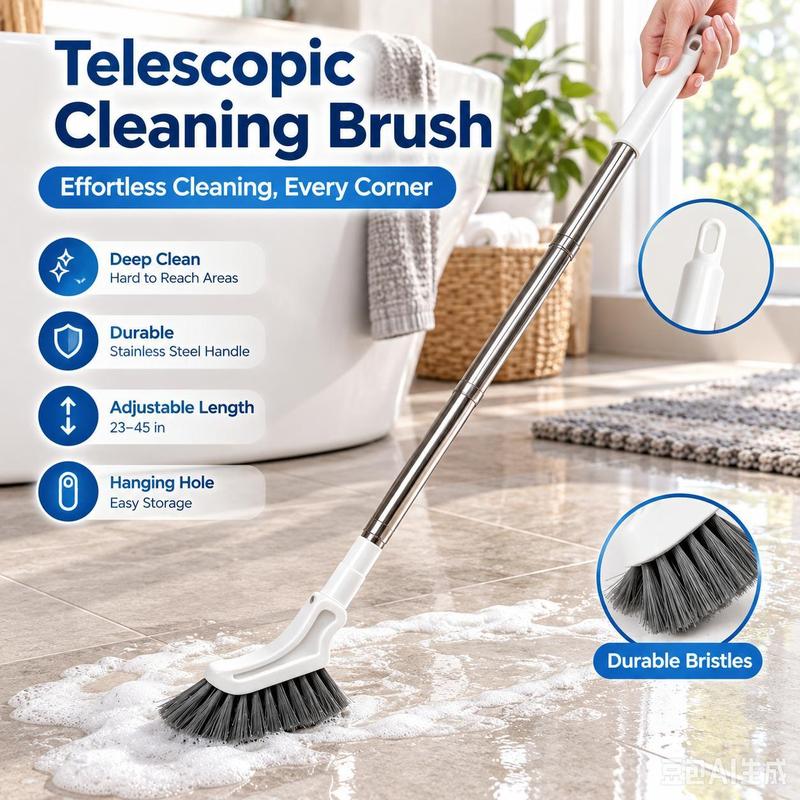 Telescopic Crevice Cleaning Brush Long-Handle Deep Cleaner for Tight Gaps, Corners & Bathroom Edges