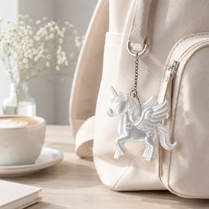 Satin Pearl White Unicorn Horse Keychain Charm