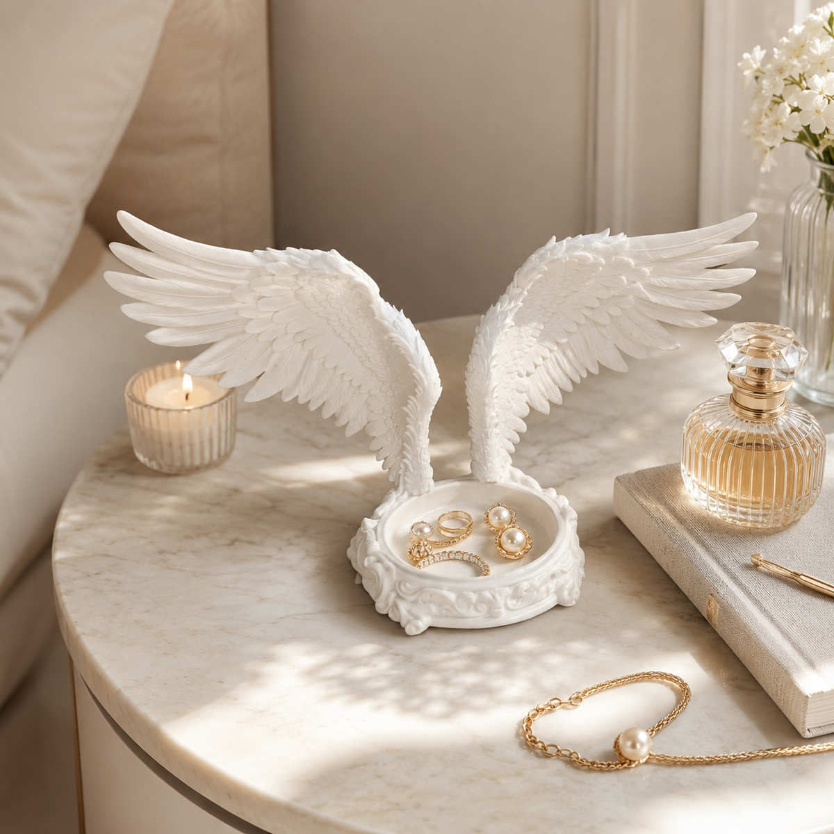 White Angel Wings Jewelry Holder Tray
