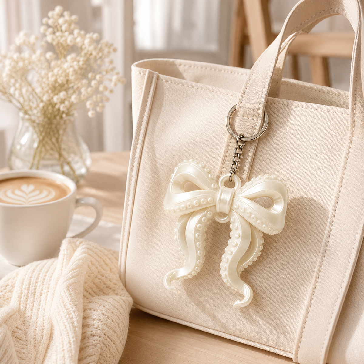 Luxury White Octopus Bow Bag Charm
