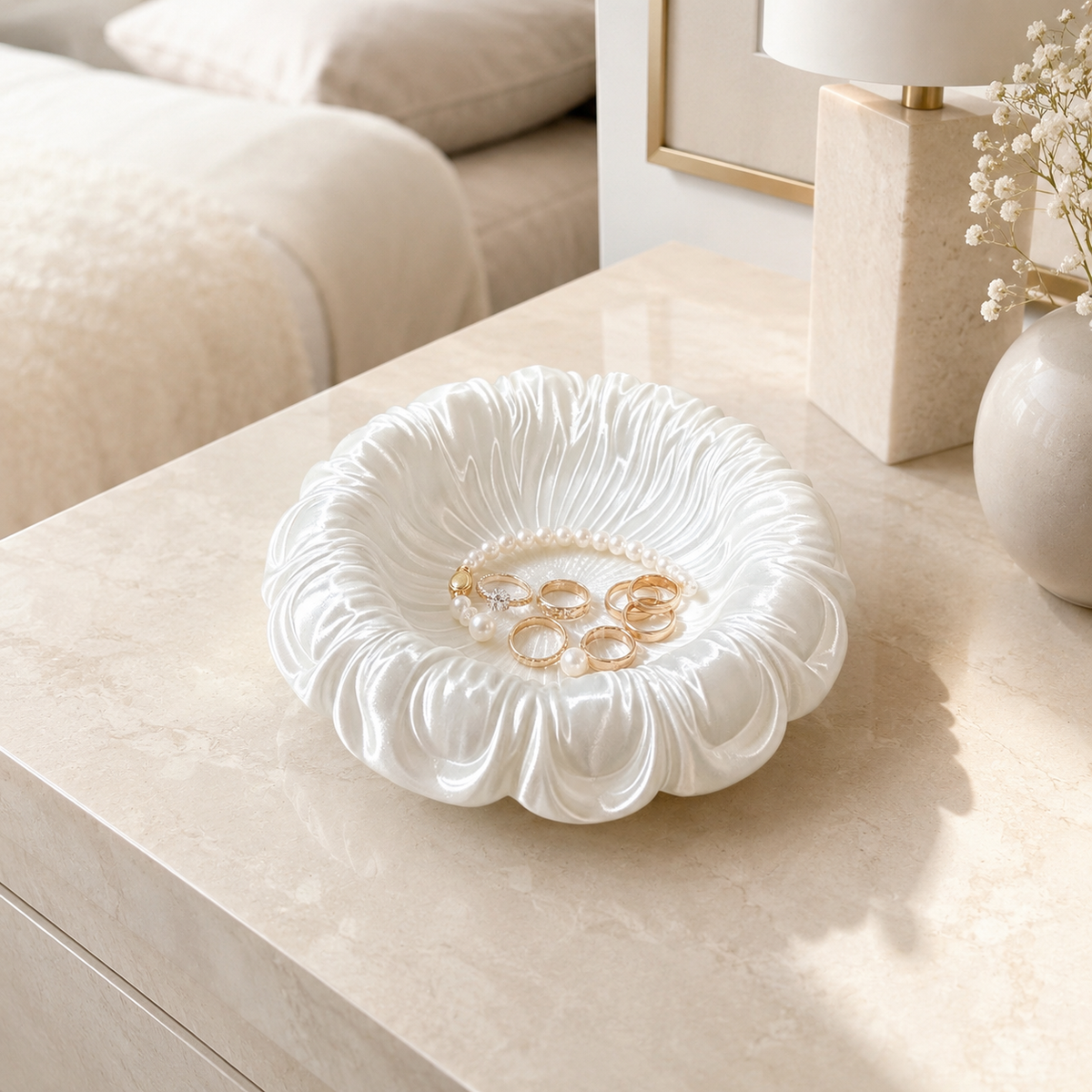 White Flower Jewelry Storage Tray