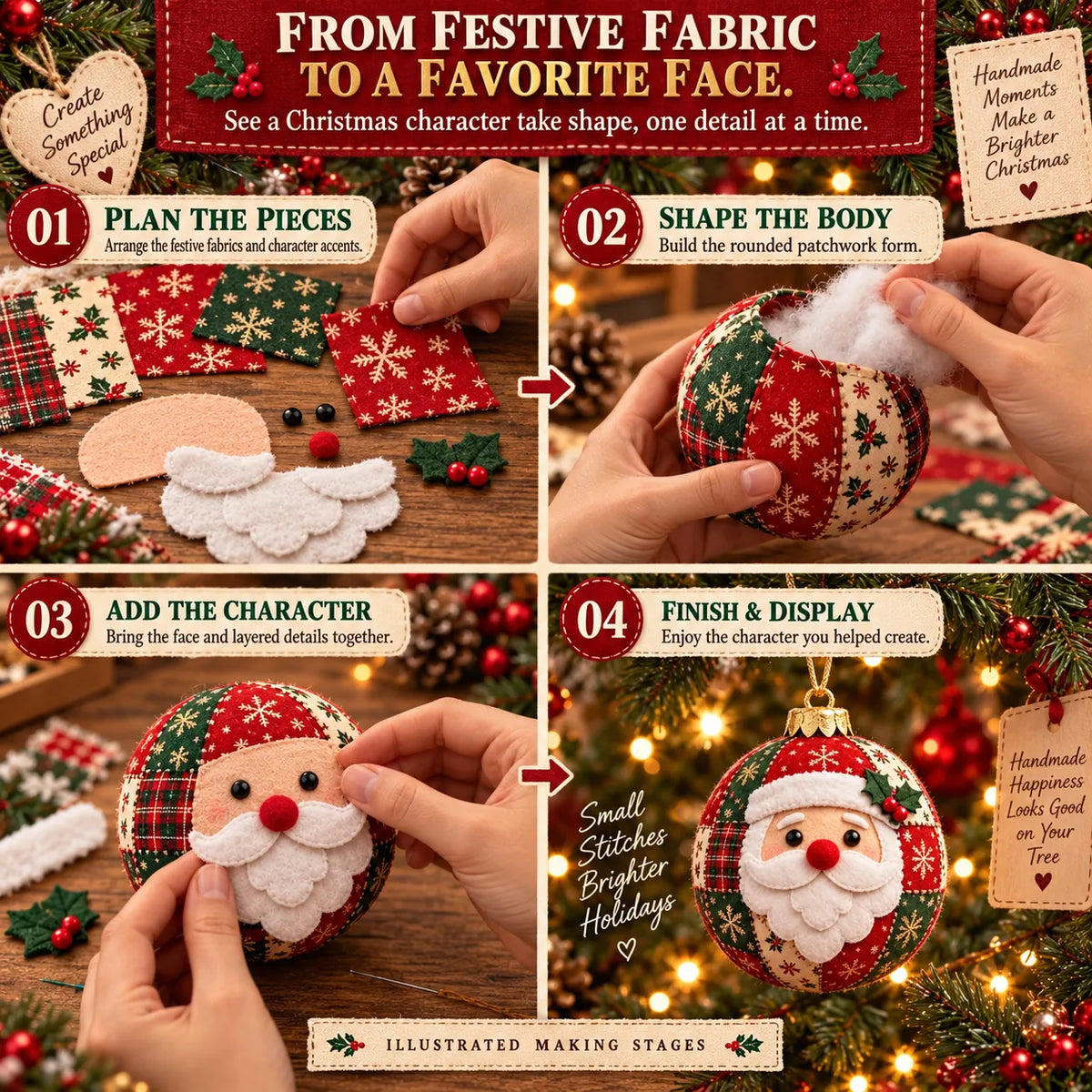 🎄Cozy Patchwork Christmas Ornament Collection-✨Relaxing DIY Craft to Create Stunning Christmas Artwork