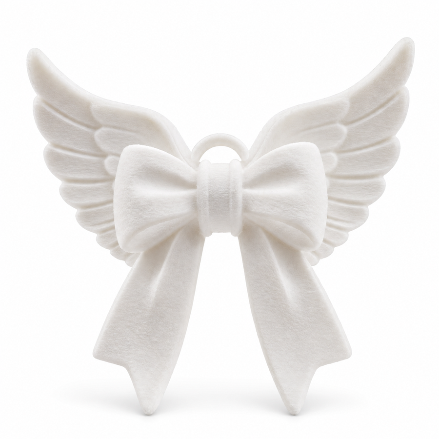 Warm White Angel Wing Bow Keychain Bag Charm